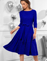 1 x RAW Customer Returns DRESSTELLS women s vintage retro dresses elegant swing A-line dress evening dresses long sleeve cocktail dress festive midi length Audrey Hepburn dress short glitter royal blue M - RRP €45.37