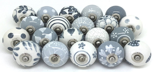 1 x RAW Customer Returns Hand Painted Ceramic Drawer Knobs, Pack of 20, Grey White - RRP €21.18