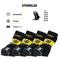 1 x RAW Customer Returns Caterpillar 12 Pairs Work Socks Mid Calf Calf Height - Safety Shoes - Reinforced Heel Toes - Terry Cotton Black, 46-50  - RRP €34.87