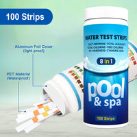 1 x RAW Customer Returns 8IN1 Pool Test Strips, 100 Pack Water Chemistry Test Strips for Pool, Spa and Hot Tub, Accurate Pool Tester for Salt, Hardness, Total Alkalinity, Cyanuric Acid, Total Chlorine, Free Chlorine, Bromine and pH 8IN1  - RRP €19.5