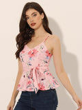 1 x RAW Customer Returns Allegra K Women s Tank Top Sleeveless V-Neck Summer Cami Peplum Floral Top Blouse Pink S - RRP €39.99