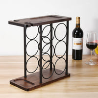 1 x RAW Customer Returns Wine Rack with Glass Holder, Tabletop Wine Holder with Tray, Freestanding Wooden Wine Rack, Perfect for Home Decoration Kitchen Storage Rack etc. Holds 6 Bottles and 2 Glasses  - RRP €42.99