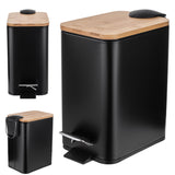 1 x RAW Customer Returns KADAX waste bin made of powder-coated steel, 3L, bucket with bucket and foot pedal, waste bin with automatic lowering, trash can with bamboo lid black  - RRP €26.84