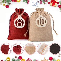 1 x RAW Customer Returns SXUUXB Advent calendar to fill 24 pieces, jute bags with wooden numbers, wooden clips and cord for Advent calendar jute bag set, reusable Christmas bags DIY gifts bags - RRP €15.31