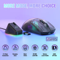 1 x RAW Customer Returns ATTACK SHARK X2 Pro Wireless Gaming Mouse with Charging Station, Quiet Mouse Tri-Mode BT5.0 2.4G Wireless Type-C , 4000 DPI RGB Bluetooth Mouse Rechargeable, Transparent Shell, for PC MAC, Black - RRP €33.05