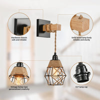 1 x RAW Customer Returns minifair Rattan Wall Light, Wall Lamp with 1.6m Cable, Vintage Lampshade with Hemp Rope, E27 Bracket Kit for Bedroom, Kitchen, Balcony, Hallway - RRP €33.61