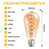 1 x RAW Customer Returns LED decorative light bulb E27, 1800K 4W 250LM mood light vintage Edison light bulb, retro filament bulb ideal for cafe bar decorative nostalgia industrial design, dimmable ST64 amber 4 pieces - RRP €34.27