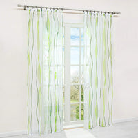 1 x RAW Customer Returns HongYa 1-Pack Voile Curtain Transparent Curtain with Ruffle Tape Wave Print H W 245 140 cm Cream Green - RRP €29.23