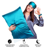 1 x Brand New PiccoCasa satin pillowcase with hotel closure for hair and skin, set of 2 pillowcases 51x91 cm cozy pillowcases for sleeping pillows decorative pillows, peacock blue - RRP €20.4