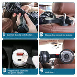 1 x RAW Customer Returns Punasi Car Fan, Portable USB Fan, Double Head Car Fan Blower with 3 Speeds 360 Rotation, Clip Fan for Vehicles such as Sedan, SUV, RV - RRP €23.54