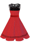 1 x RAW Customer Returns AXOE Women s Swing Dress Rockabilly Vintage Polka Dot Lace Red with White Dots, Size 38, L - RRP €36.66