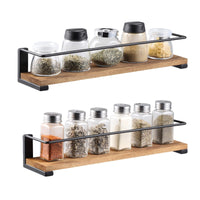 1 x RAW Customer Returns OROPY Pack of 2 spice racks wall mounted for kitchen, spice holder organizer hanging made of pine wood, kitchen shelf wall wood for cupboard door, anchor herb jars, spice jars - pine wood, 40x9cm - RRP €25.2