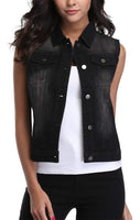 1 x RAW Customer Returns Miss Moly Short Denim Vest Women Sleeveless Jacket Casual Jeans Outwear Black - M - RRP €31.25