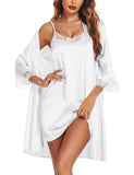 1 x RAW Customer Returns Ekouaer Negligee Women s Sexy Dressing Gown Bride Satin Babydoll Nightdress 2PCS Short Kimono Bathrobe with Belt, White, S - RRP €30.24