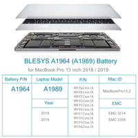 1 x RAW Customer Returns BLESYS A1964 A1989 Portable Battery for MacBook Pro 13 Inch 2018 2019 A1989 EMC 3358 EMC 3214 11.41V 58.0Wh - RRP €69.41