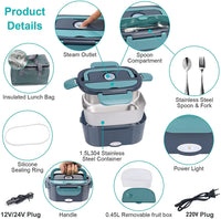 1 x RAW Customer Returns XREXS Electric Lunch Box, 3 In 1 12V 24V 220V 60W 1.5L Food Warmer Car, Stainless Steel Lunch Box Electric Lunch Box Truck Household Camping, Portable Bento Heater 60W Lunch Box with Fork, Spoon - RRP €26.21