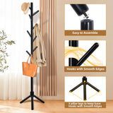 1 x RAW Customer Returns YheenLf Floor Coat Rack, Freestanding Coat Rack with 8 Hooks, Square Plate Base, Coat Rack for Entryway, Hallway, Entryway, Hooks and Rubber Wood Pole, Black, 30 x 30 x 180 cm - RRP €39.31