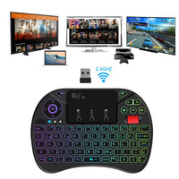 1 x RAW Customer Returns Rii Mini Keyboard with Touchpad, Smart TV Keyboard, 2.4 GHz Wireless Keyboard with 8 Color Backlight and Scroll Wheel German, Black - RRP €16.33