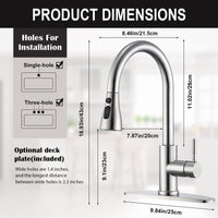 6 x Brand New Kitchen tap with stainless steel hand shower, pull out 360 rotatable, with 60 cm hot and cold hose, high pressure disposable, silver color - RRP €241.98