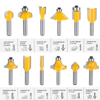 1 x RAW Customer Returns HPMAISON 12 piece milling cutter set for routers, cylindrical shaft 6.35 mm, precise carbide cutting plates, wood milling bits milling cutter set for edge milling, wood milling, woodworking - RRP €19.15