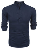 1 x RAW Customer Returns COOFANDY Men s Shirt Stand-Up Collar Long Sleeve Linen Shirt Henley Collar Regular Fit Leisure Basic Summer Linen Shirt Navy Blue XL - RRP €27.42