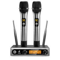 1 x RAW Customer Returns TONOR Wireless Radio Microphone UHF Professional Dynamic Wireless Dual Microphone, Handheld Microphone System, Home KTV Set for Karaoke, Party, DJ, Church, Wedding, Meeting, 60 Meters, TW820, Gray - RRP €109.99