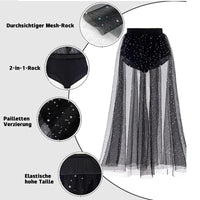 1 x RAW Customer Returns Festival outfit women, glitter skirt women s transparent mesh skirt sequins elastic tulle skirt high waist maxi skirt party music festival rave outfit - RRP €23.99