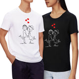 1 x Brand New LiKing T-shirts for Couples Women and Men Cotton Round Neck Casual Top, Pack of 1, Women Black Heart Pattern, XL - RRP €21.6