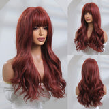 1 x RAW Customer Returns Honygebia Red Wig with Bangs - Red Wigs for Women, Wine Red Long Straight Wavy, Women Natural Realistic Synthetic Heat Resistant Hair for Carnival Costumes Theme Party - RRP €32.99