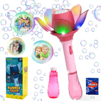 1 x RAW Customer Returns DAOUZL Flower Bubble Wand LED, Electronic Bubble Gun Children 10000 Bubbles Minute, Electric Bubble Toy with 120ml Bubble Solution and 80ml Bubble Refill Bottle - RRP €19.2