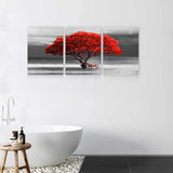 1 x RAW Customer Returns hyidecorart pictures tree red, trees nature canvas pictures, 3 part wall pictures living room, modern lucky tree art print wall decoration for bedroom kitchen dining room and office 30CM 40CM - RRP €36.99