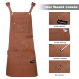 1 x RAW Customer Returns Housolution Work Apron, Multifunctional Waxed Canvas Waterproof Welding Apron with Tool Pockets Cross Straps for Woodworking Crafts Painting, Adjustable M to XXL, Brown - RRP €29.23