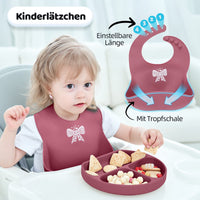 1 x RAW Customer Returns Baby Plate with Suction Cup Silicone Tableware Set Children s Plate Bowl Bib and Spoon Children s Tableware Set Non-Slip for Girls, BPA Free and Dishwasher Safe, Cherry - RRP €20.1