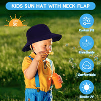 1 x Brand New Kids Sun Hat, Adjustable Summer Bucket Hat Girls Boys UV Protection Beach Hat Wide Brim Summer Visor Hat for Kids, 3-8 Years Navy Blue  - RRP €24.0