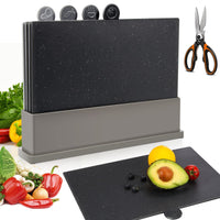 1 x RAW Customer Returns MASTERTOP cutting board set, 4 color-coded cutting boards including storage box, plastic cutting boards for fruit, hot meat, fish, send 1 pair of scissors - RRP €32.63