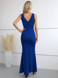 1 x RAW Customer Returns Laughido Maxi Dress Wrap Dress Party Dress Bodycon Evening Dresses Women Cocktail Dress Festive Elegant Long Wedding Summer Dress Blue, Large  - RRP €48.99