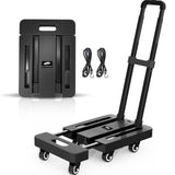 1 x RAW Customer Returns SPACEKEEPER Folding Hand Truck, 227KGS Heavy Duty Platform Trolley with 6 Wheels and 2 Elastic Ropes for Luggage, Travel, Car, Shopping, Moving and Office, Black - RRP €45.67