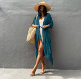 1 x RAW Customer Returns Jarseila Beach Dress Women s Summer Kaftan Cardigan Loose Beach Cardigan Bikini Cover Up Casual Maxi Beach Dress Elegant Beachwear Ink Blue - RRP €27.6