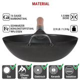 1 x RAW Customer Returns YOSUKATA Carbon Steel Woks Wok Pans - 30 cm Pre-Seasoned Wok Pan Carbon Steel Flat Bottom - Traditional Wok for Induction Cooker - Compatible with Gas Electric Stoves Grill Induction Fire - RRP €64.99