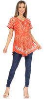 1 x Brand New Sakkas 16482 - Ash Speckled Tiedye Embroidered Cap Sleeve Blouse Top with Embroidery Hem - Brick - OS - RRP €26.21