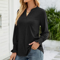 1 x Brand New Women s Blouse V-Neck Ruffle Long Sleeve Shirt Elastic Cuffs Top Shirt Long Sleeve Pure Color Sweatshirt Loose Casual Basic Tops Pullover XL-Black  - RRP €27.6