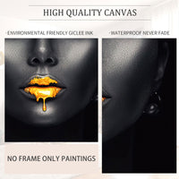 1 x RAW Customer Returns Pictures gold black women lips, wall picture nonwoven canvas picture art print modern wall pictures wall decoration design wall picture - sexy abstract, canvas pictures large living room. Frameless 150 x 60 cm  - RRP €30.24