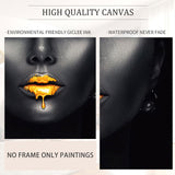 1 x RAW Customer Returns Pictures gold black women lips, wall picture nonwoven canvas picture art print modern wall pictures wall decoration design wall picture - sexy abstract, canvas pictures large living room. Frameless 150 x 60 cm  - RRP €30.24