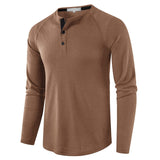 1 x RAW Customer Returns Men s Long Sleeve Shirts, Henley Shirt Cotton, Men s Basic Long-Sleeved Shirts, Casual T-Shirt with Buttons Solid Color, Waffle Knit Causal Shirt Brown L - RRP €22.18