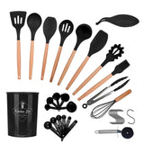 1 x RAW Customer Returns ONATISMAGIN Silicone Kitchen Utensils Set, 35 Pieces Non-Stick Silicone Cooking Utensils Set, Including Spatula, Slotted Spoon, Spoon, Pasta Fork, Pizza Wheel, Hook and More Black  - RRP €24.99