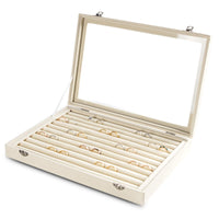 1 x RAW Customer Returns Frebeauty Ring Earring Organizer Tray with Lid 10 Slots Velvet Drawer Insert Jewelry Storage Box with Clear Glass Gift for Girls Beige, 10 Slots  - RRP €26.98