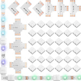 1 x RAW Customer Returns 48 pieces 3-pin 10 mm LED strip connector kit contains gapless connection L shape LED light corner connector X shape and T shaped LED adapter connection for WS2811 no soldering LED strip - RRP €12.22