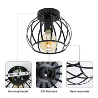 1 x RAW Customer Returns Pheashine Vintage Ceiling Light, Black Semi Flush Mount Ceiling Light, Metal Cage Ceiling Lampshade with E27 Holder for Living Room Kitchen Bedroom Hallway Courtyard - RRP €21.82