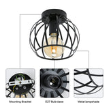 1 x RAW Customer Returns Pheashine vintage ceiling light, black semi-flush-mounted ceiling light, metal cage ceiling lampshade with E27 holder for living room, kitchen, bedroom, hallway, courtyard - RRP €20.99