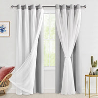 1 x RAW Customer Returns Hiasan Sheer Tulle Blackout Curtains with Tiebacks, Silver Gray, Double Layer, for Bedroom Living Room, W84 x L52 Inch H x W  - RRP €39.99